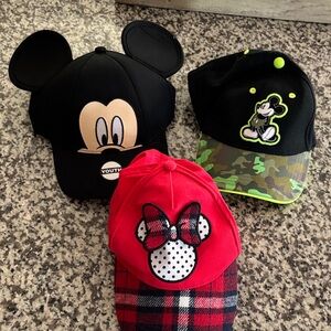 Disney Kids Mickey & Minnie Hat Trio - Black, Red, Camo